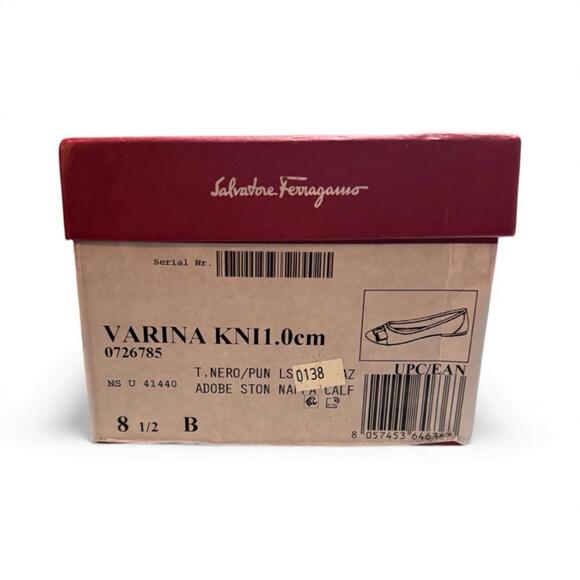 NIB Salvatore Ferragamo Varina Flats Black Cream Bow Ballet Shoes Sz 8.5 Fabric - Picture 7 of 7